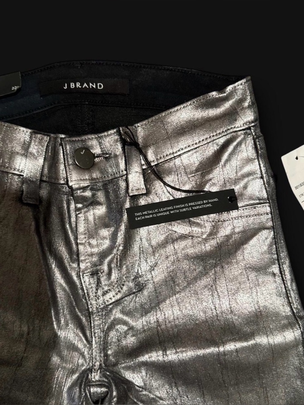 J Brand Metallic Silver High-Rise Jeans
